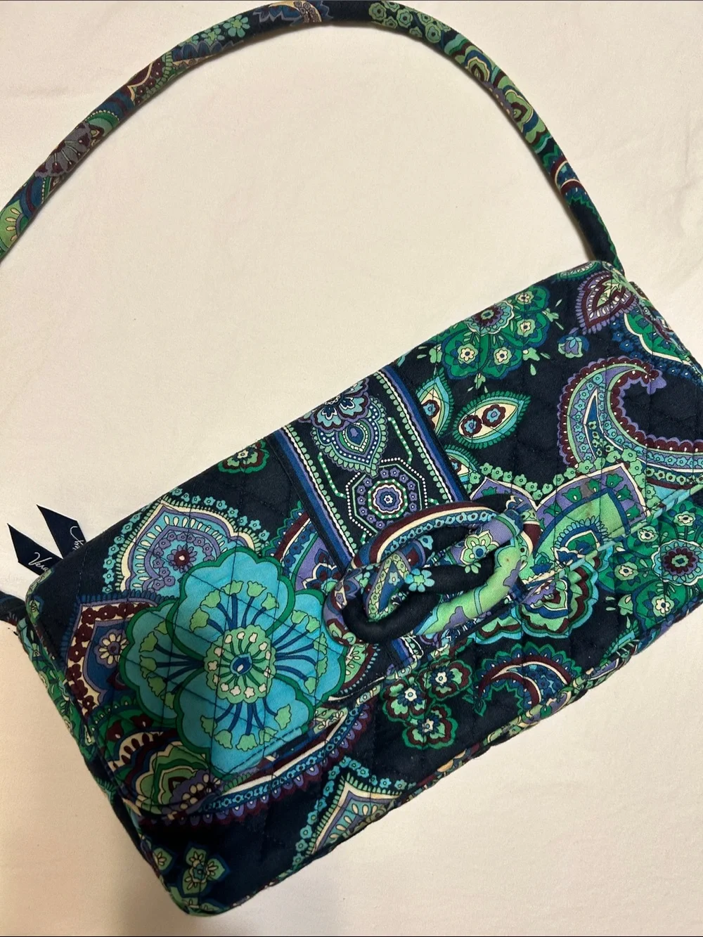 Vera Bradley Quilted Shoulder Bag in Teal, Navy & Green Paisley